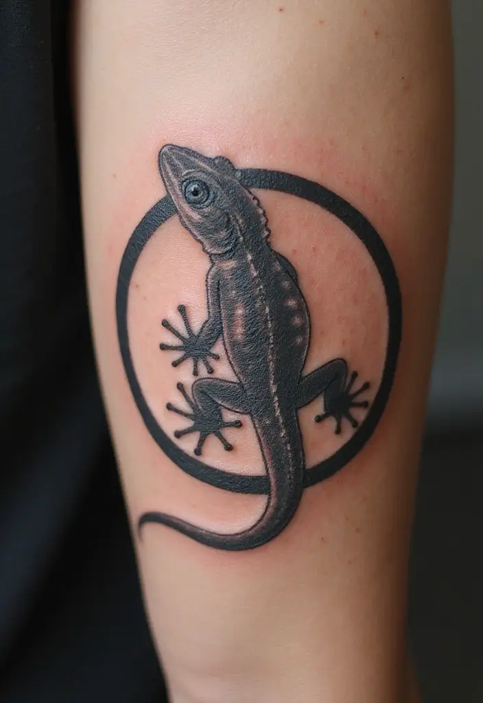 30 Small Lizard Tattoo Designs That Look Unique - 14. Lizard in a Circle