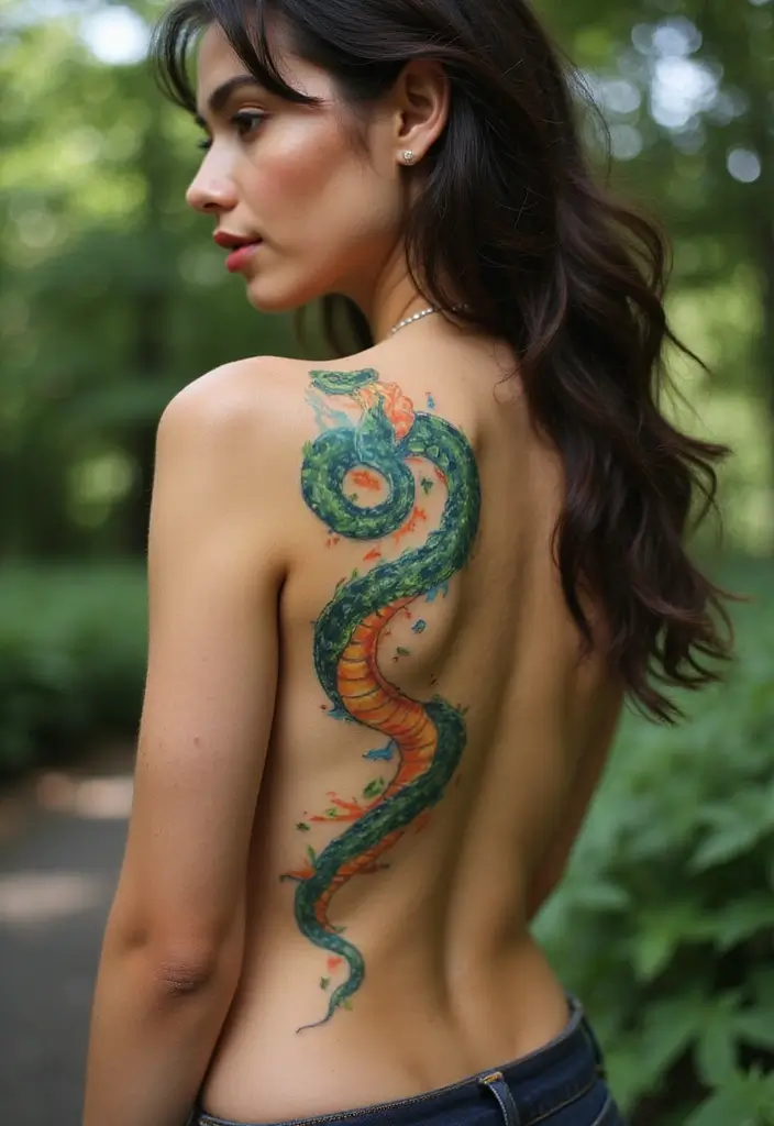 30 Snake Body Tattoo Designs That Look Striking - 14. Watercolor Snake Tattoo