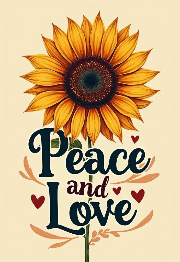 30 Sunflower and Quote Tattoo Ideas Full of Positivity - 14. Sunflower with 'Peace and Love'