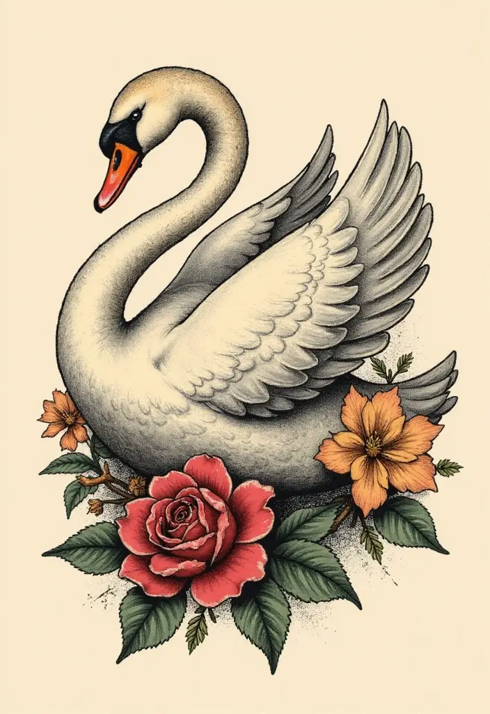 30 Graceful Swan Tattoo Ideas for a Timeless Look - 14. Vintage Swan Designs