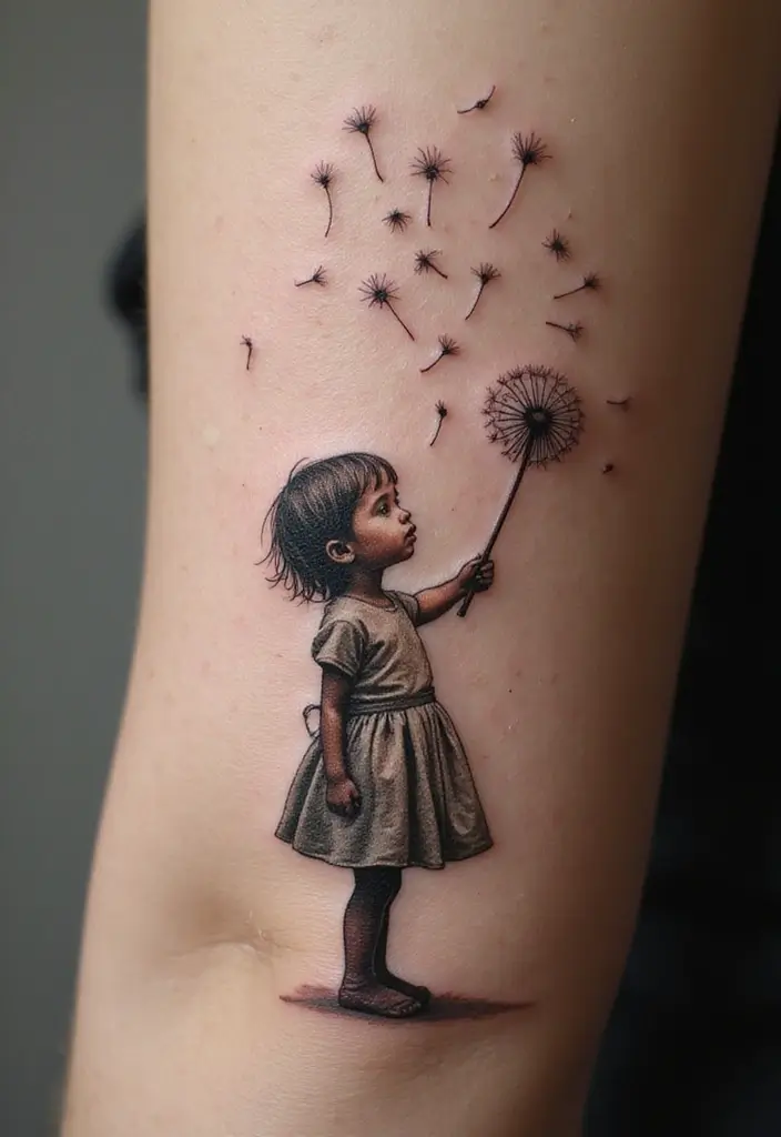 30 Symbolism of a Dandelion Tattoo with Stunning Designs - 14. Youth and Innocence