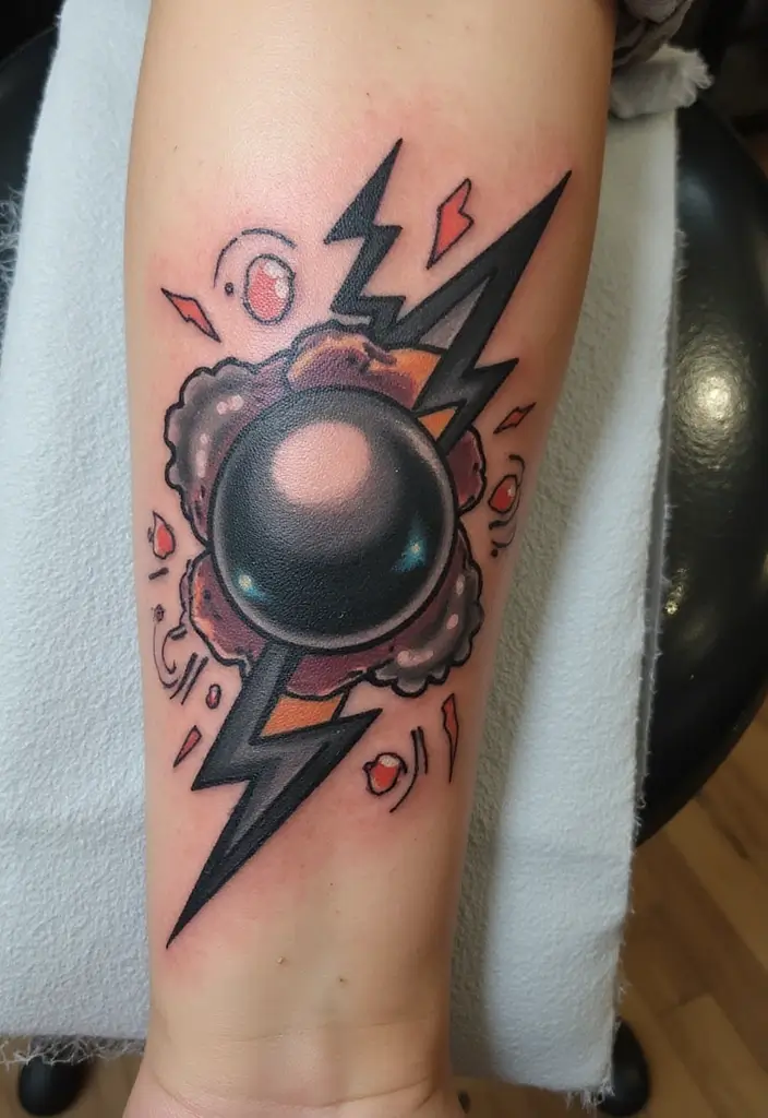 30 Tattoo Black Pearl Ideas to Inspire Your Next Ink - 14. Black Pearl and Lightning Bolt