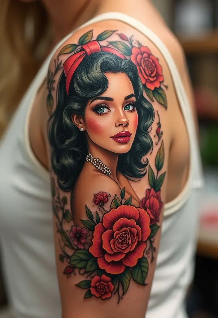 30 Tattoo Shoulder Designs for Women with Feminine Flair - 14. Vintage-Inspired Tattoos