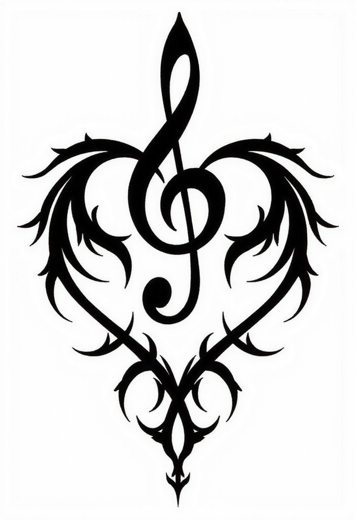 30 Treble Clef and Bass Clef Heart Tattoo Ideas for Music Lovers - 15. Tribal Clef Heart