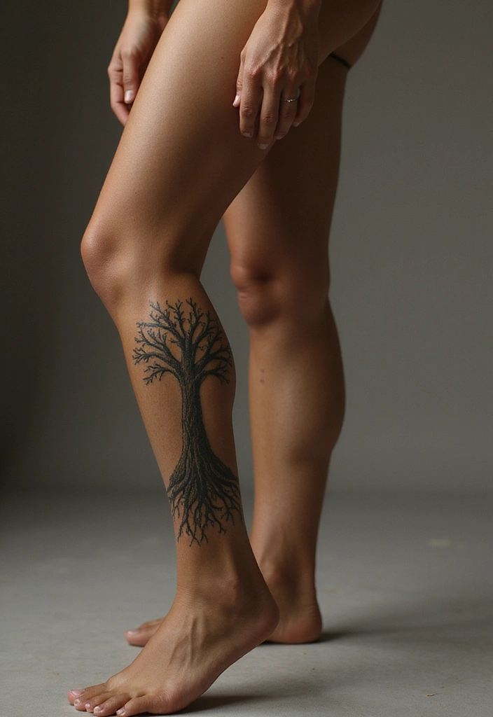 30 Tree Leg Tattoo Designs for Nature-Inspired Ink - 14. Tree with Roots and Branches