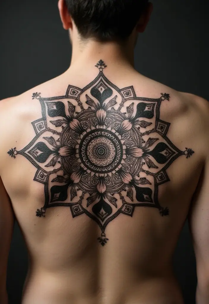 30 Valknut Tattoo Designs with Deep Norse Symbolism - 14. Valknut with Mandala Elements