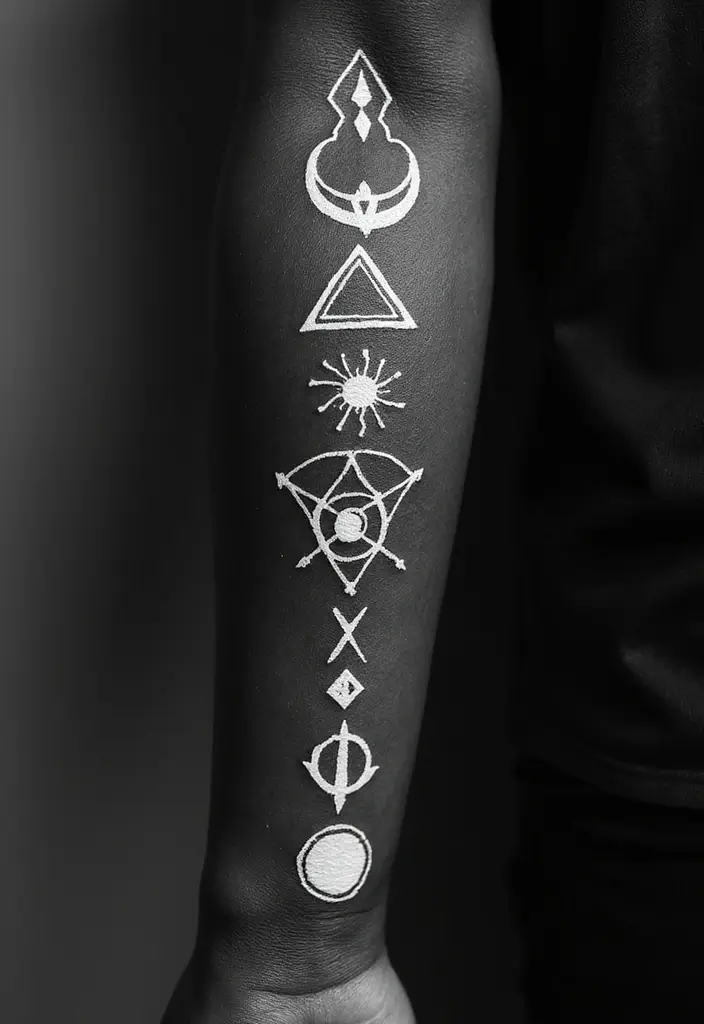 30 White Ink Tattoo Ideas on Dark Skin That Stand Out - 14. Symbolic Shapes
