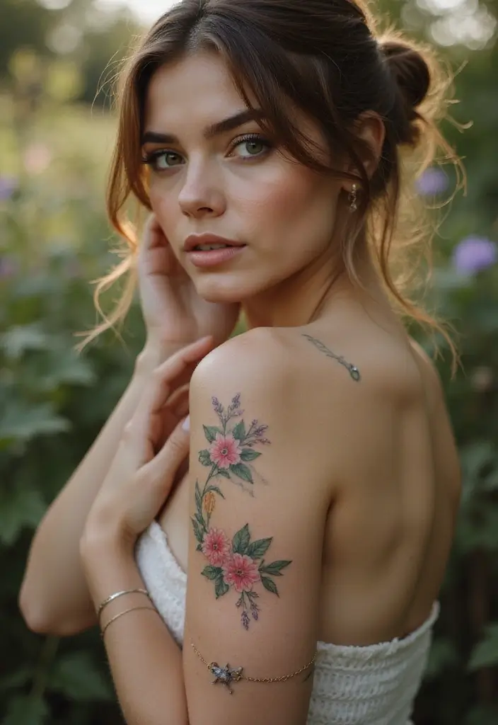 30 Women’s Feminine Arm Tattoos That Look Stylish - 14. Whimsical Floral Chains