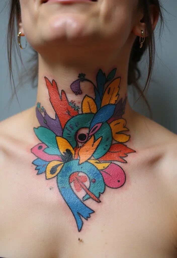 30 Women's Throat Tattoos That Are Edgy and Elegant - 14. Abstract Art