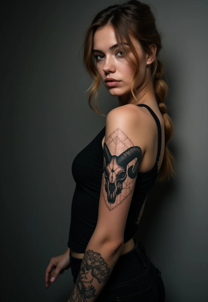30 Zodiac Aries Tattoo Ideas Full of Fire and Energy - 14. Ram Skull