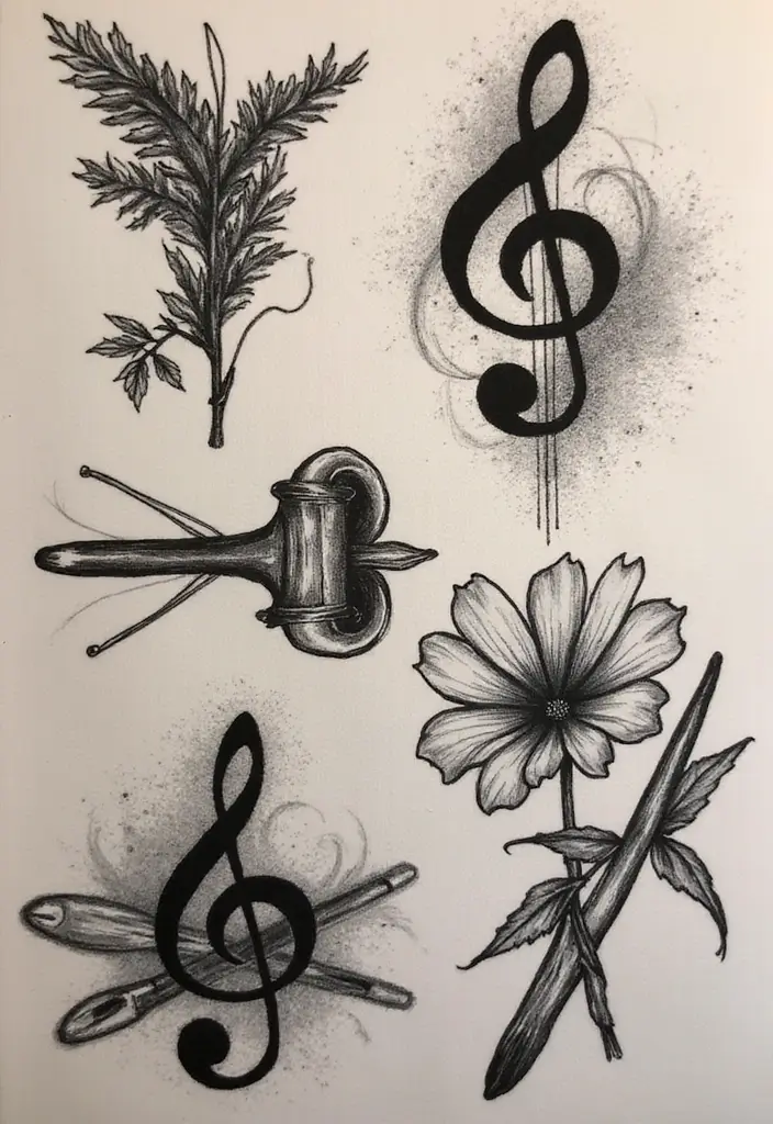 30 Blackwork Tattoo Ideas That Are Bold and Artistic - 15. Music and Art