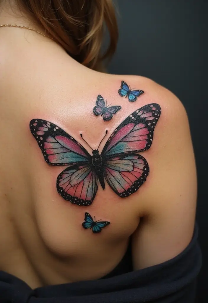 30 Butterfly Tattoos on Shoulder for Graceful Inspiration - 15. Layered Butterflies