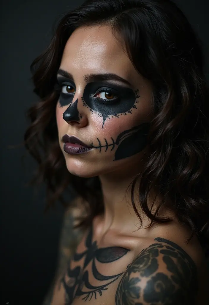 30 Calavera Tattoo Inspirations for Day of the Dead - 15. Shadow Play