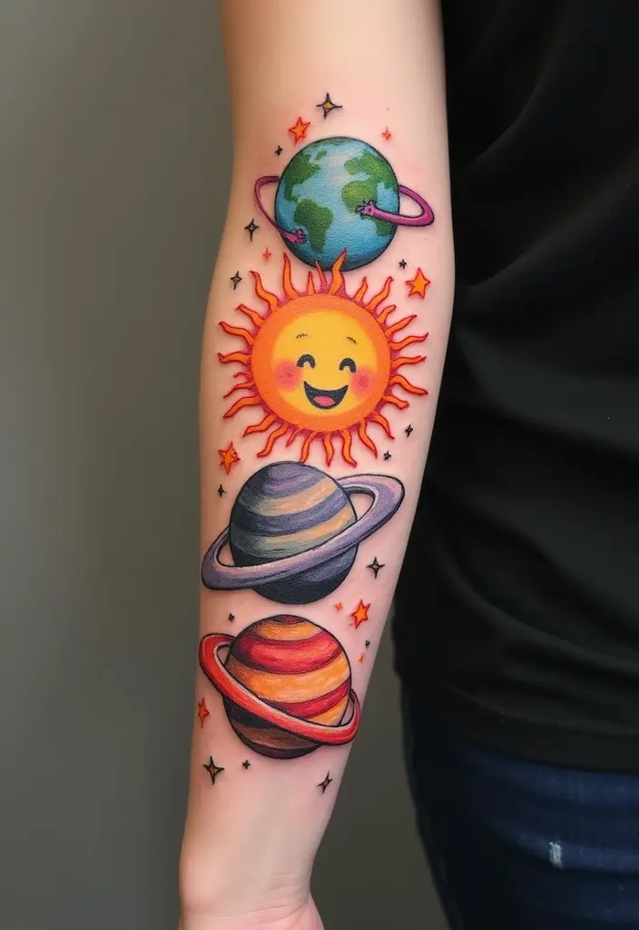 30 Cartoon Tattoo Ideas That Are Fun and Creative - 15. Cartoon Space Themes