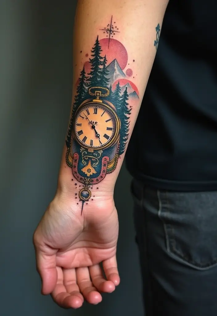 30 Clock Tattoo on Hand Ideas That Stand the Test of Time - 15. Clock with Nature Elements