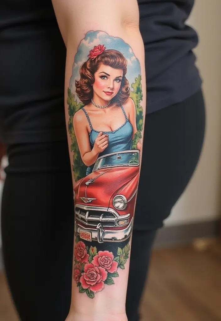 30 Colorful Arm Tattoos That Pop with Style - 15. Vintage Vibes