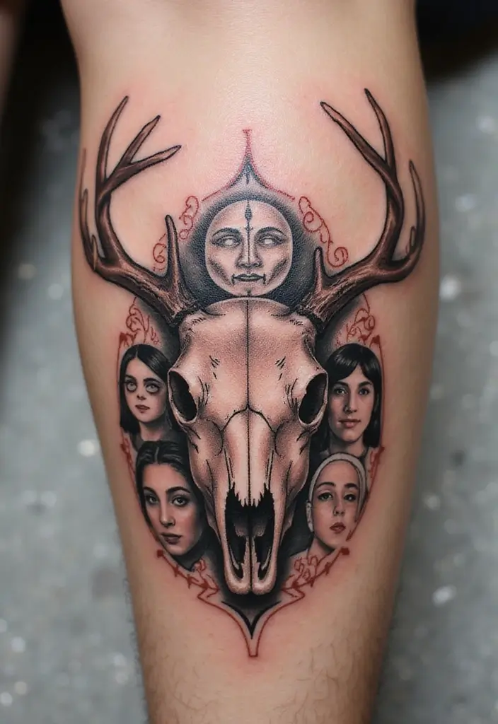 30 Deer Skull Tattoos That Capture Rustic Strength - 15. Layered Meanings