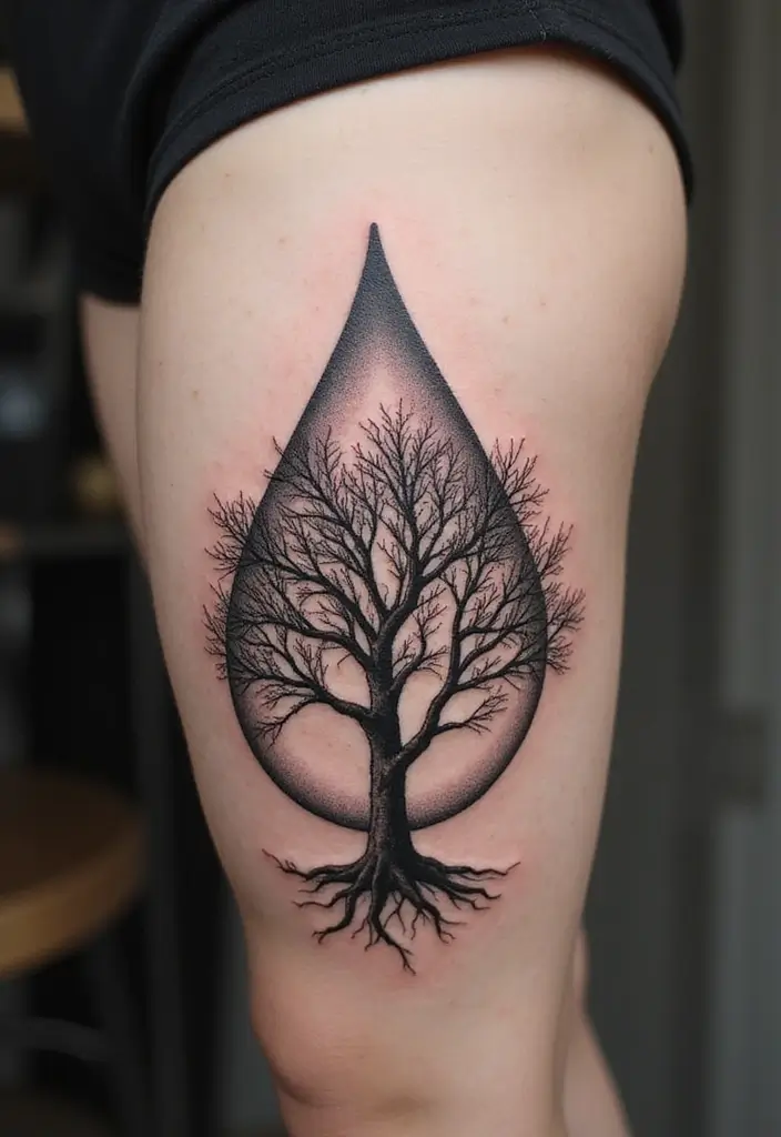 30 Empty Teardrop Tattoo Meaning and Design Ideas - 15. Teardrop with a Tree