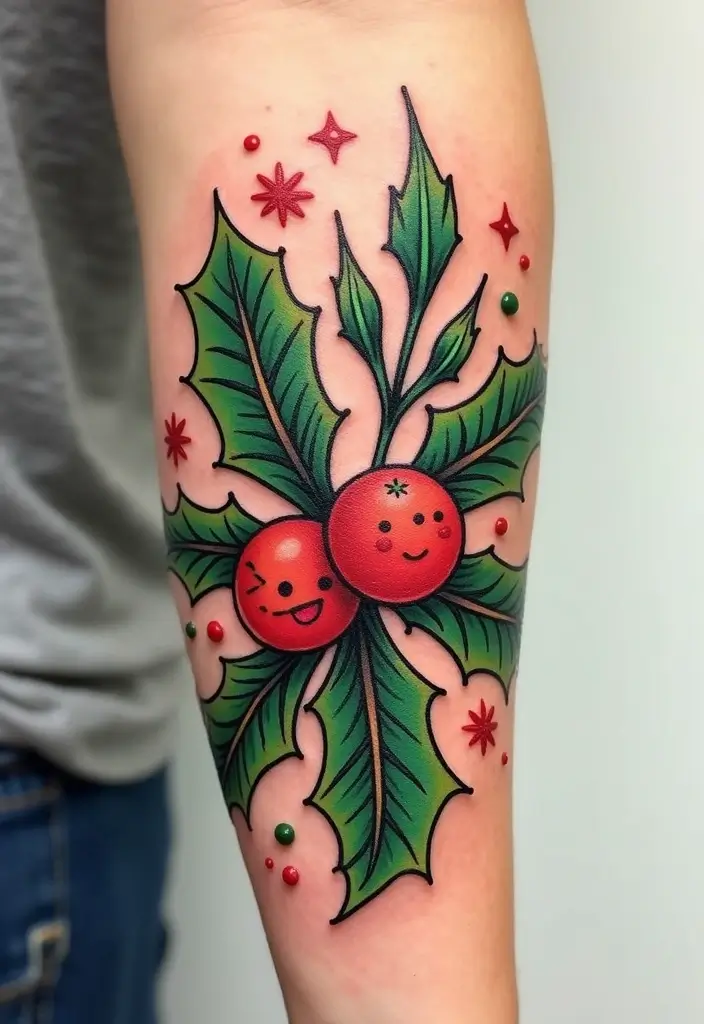 30 Holly Tattoo Meaning and Creative Design Ideas - 15. Whimsical Holly Tattoo