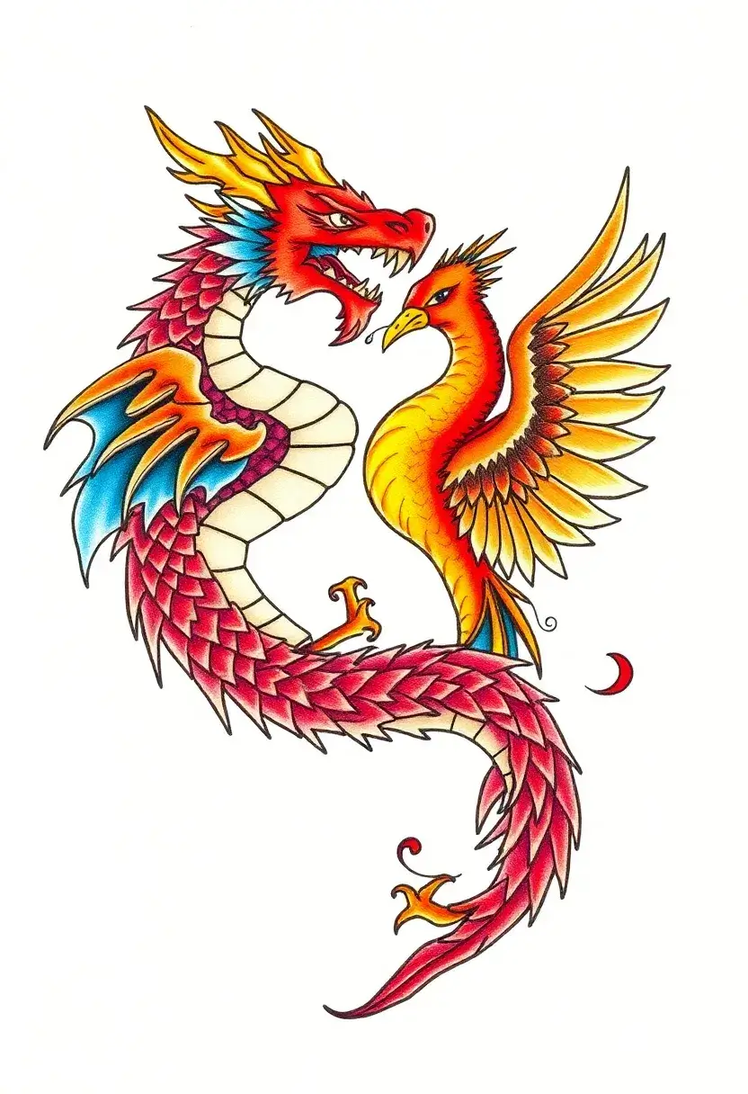 30 Japanese Dragon Tattoos That Showcase Power and Elegance - 15. The Dragon and the Phoenix: A Duality of Power