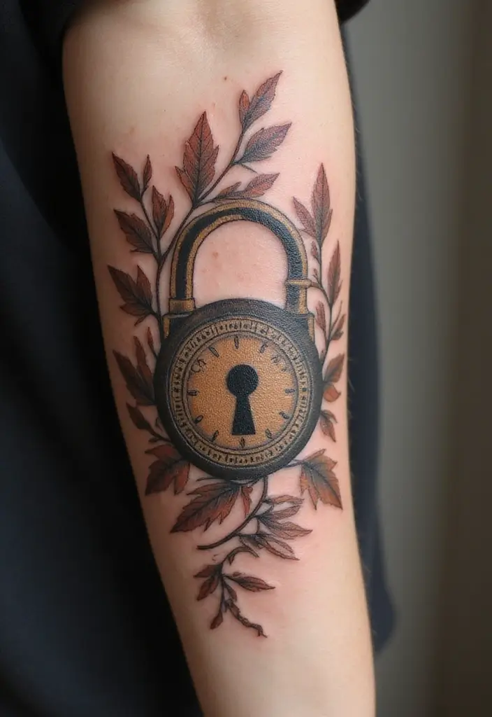 30 Key Lock Tattoo Ideas Symbolizing Love and Mystery - 15. Lock and Key in Nature