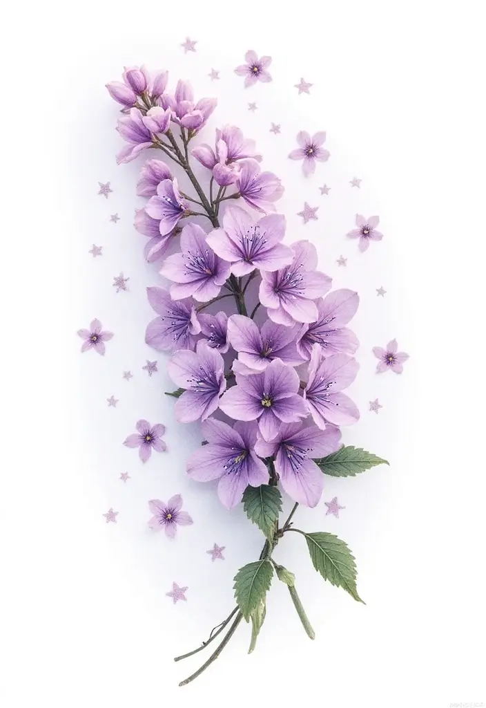 30 Lilac Flower Tattoo Designs with Gentle Symbolism - 15. Lilac and Stars