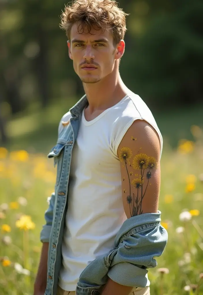 30 Men’s Floral Tattoo Half Sleeve Inspirations - 15. Whimsical Dandelions