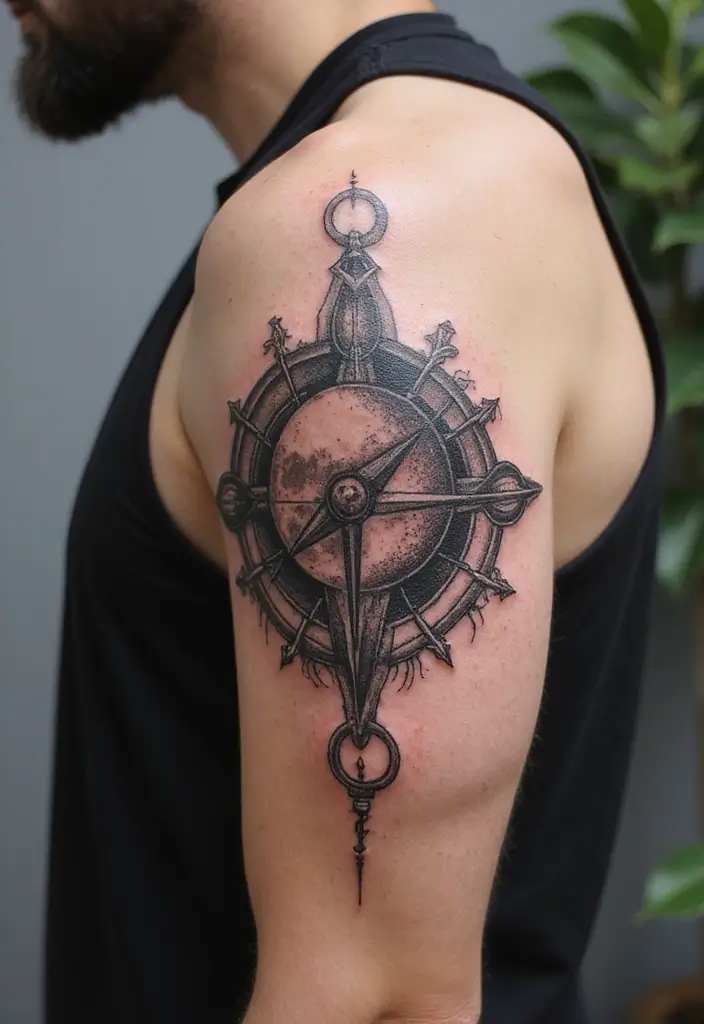 30 Moon Tattoos for Men That Radiate Power and Mystery - 15. Moon Compass Tattoo