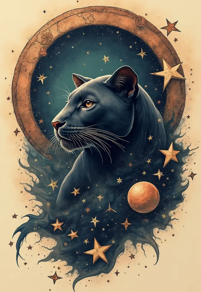30 Panther Tattoo Designs That Represent Power and Mystery - 15. Celestial Panther