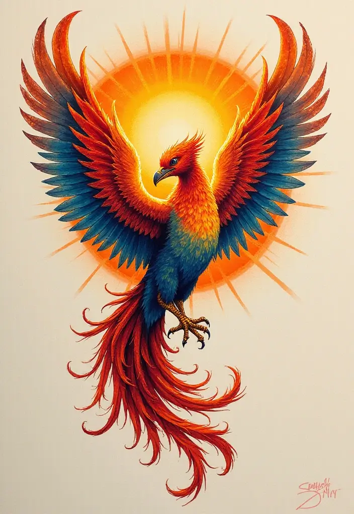 30 Phoenix Reborn Tattoo Designs with Deep Meanings - 15. Phoenix Embracing the Sun