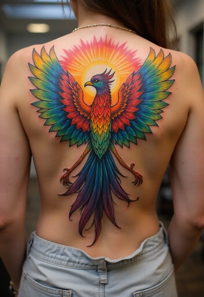 30 Rainbow Tattoo Ideas Full of Color and Meaning - 15. Rainbow Phoenix Tattoo