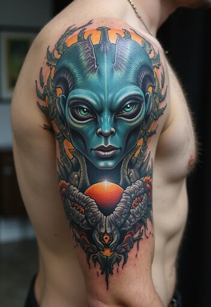 30 Realistic Alien Tattoo Inspirations That Look Out of This World - 15. Tattoo Combinations