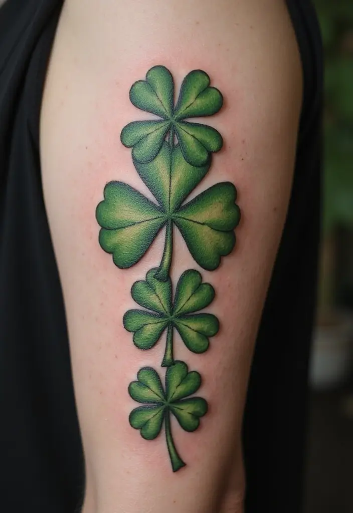 30 Realistic Four Leaf Clover Tattoo Inspirations for Luck - 15. Layered Design