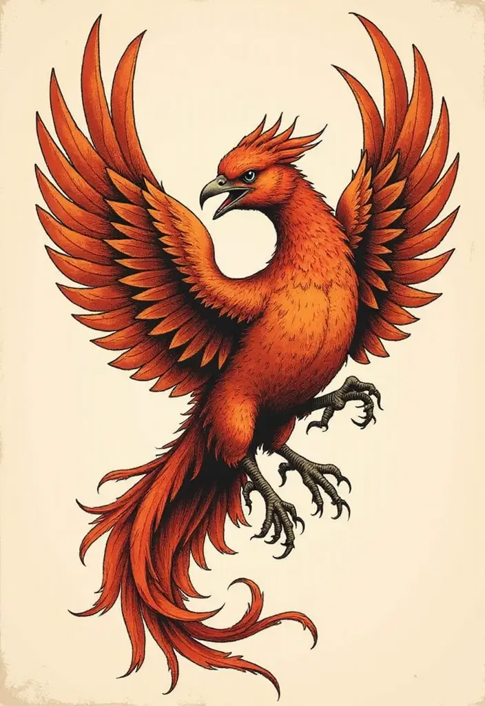30 Rise of the Phoenix Tattoos That Symbolize Rebirth - 15. Vintage-style Phoenix Tattoo