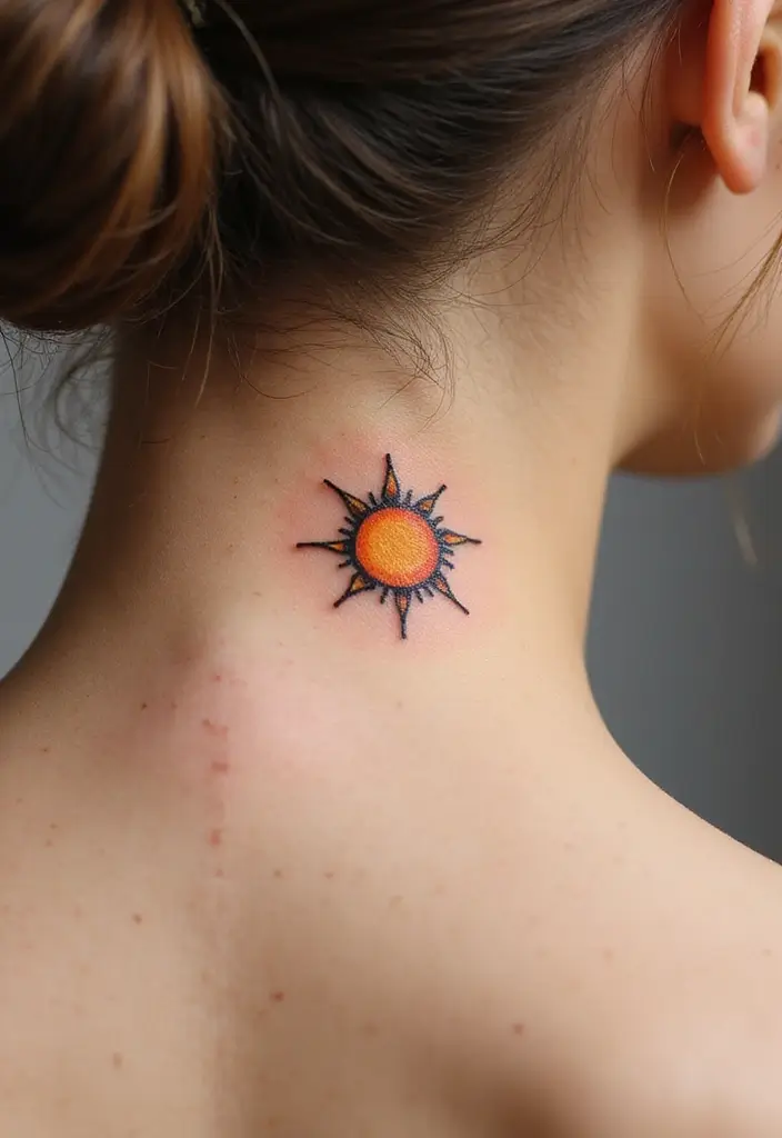 30 Small Tattoo Placements That Make a Big Statement - 15. Tiny Sun on the Nape