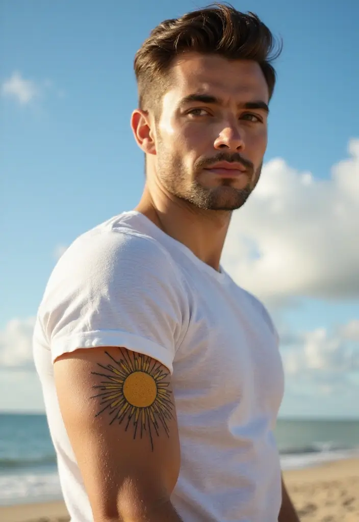 30 Sun Tattoo Men Ideas for Radiant Energy - 15. Sunlight Rays Tattoo