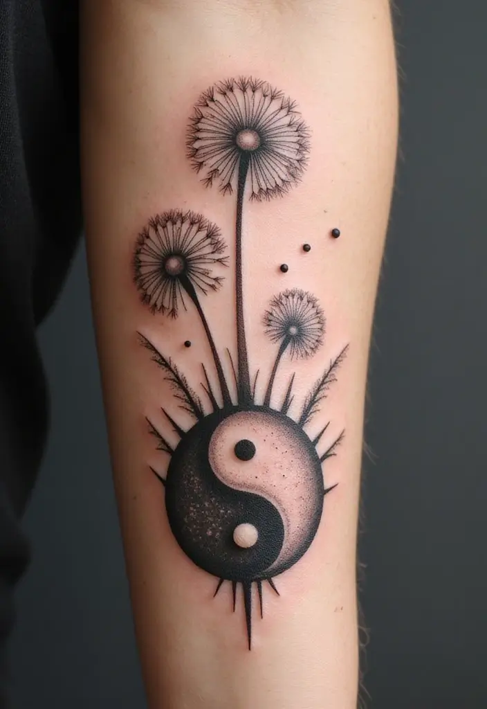 30 Symbolism of a Dandelion Tattoo with Stunning Designs - 15. Balance and Harmony