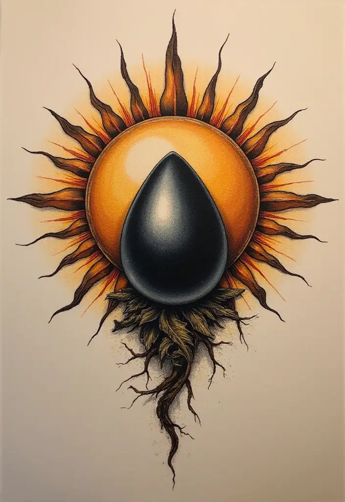 30 Tattoo Black Pearl Ideas to Inspire Your Next Ink - 15. Black Pearl and Sun