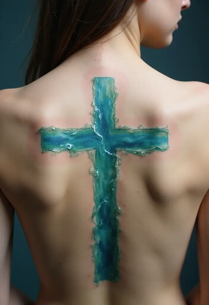 30 Tattoo Cross 3D Designs That Look Realistic - 15. Cross Under Water