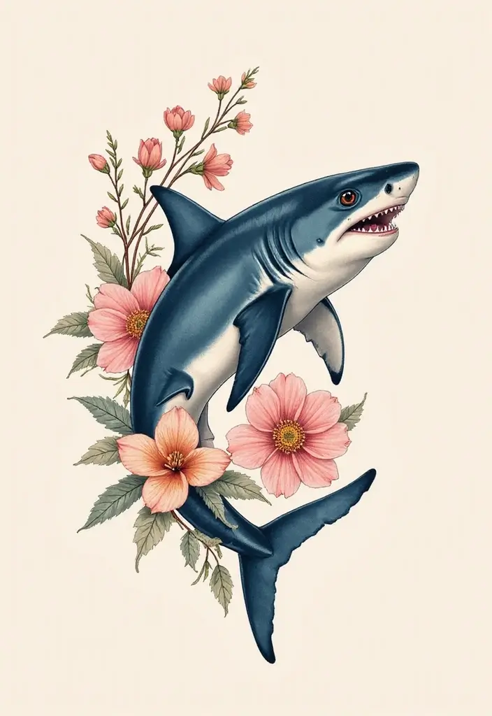30 Tattoo Shark Meaning and Design Inspirations - 15. The Harmony of Strength and Grace