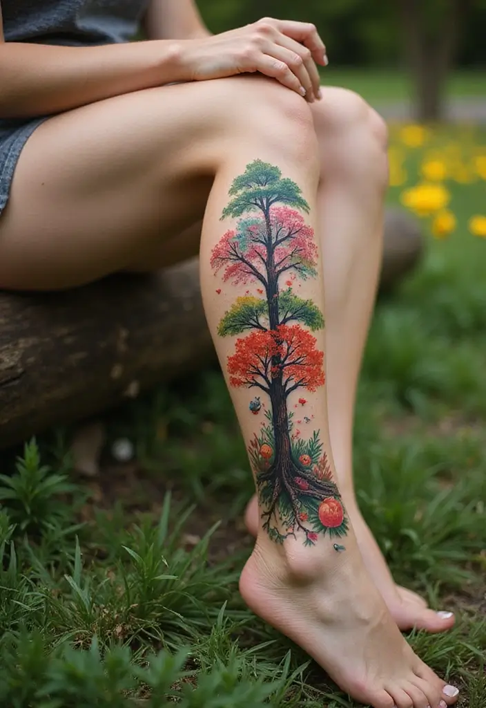 30 Tree Leg Tattoo Designs for Nature-Inspired Ink - 15. Abstract Tree Landscape