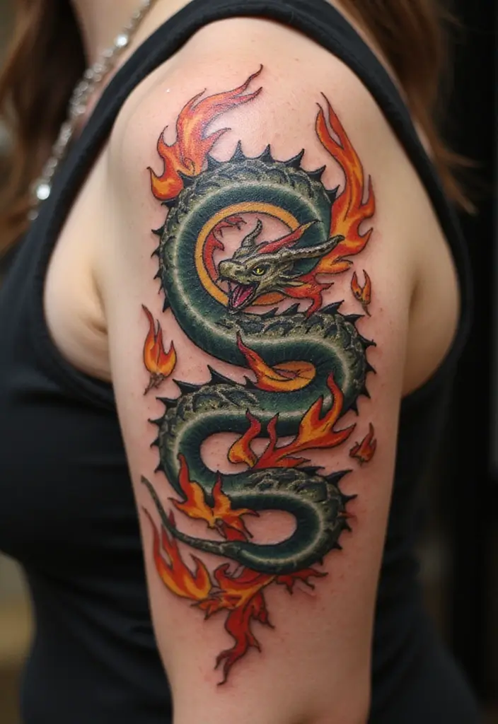 30 Viking Snake Tattoo Designs with Norse Symbolism - 15. Serpent and Fire