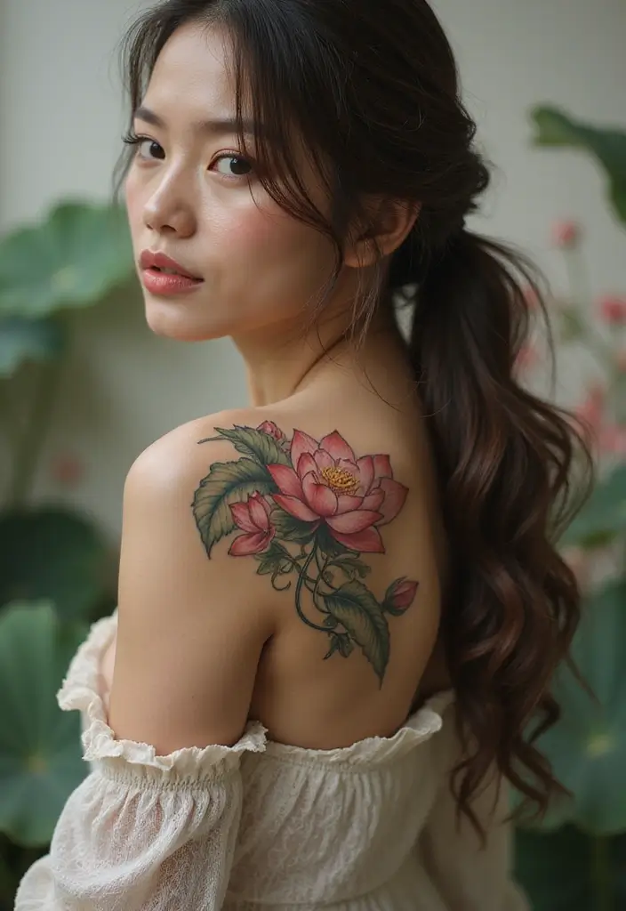 30 Black Hair Tattoos That Make a Bold Statement - 16. Lotus Hair Fusion