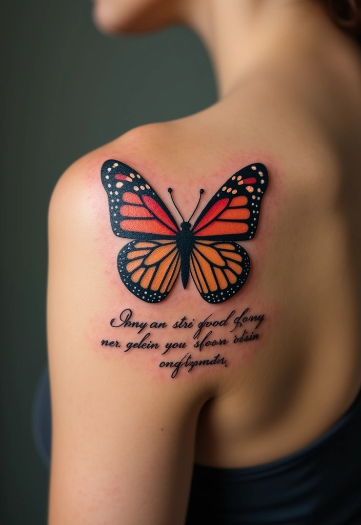 30 Butterfly Tattoos on Shoulder for Graceful Inspiration - 16. Butterfly and Quote
