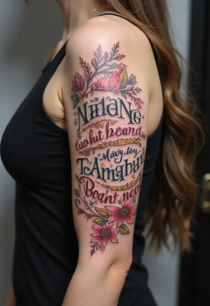 30 Colorful Arm Tattoos That Pop with Style - 16. Colorful Quotes