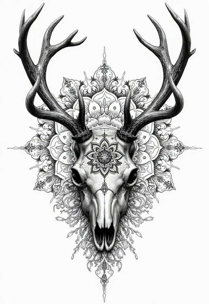 30 Deer Skull Tattoos That Capture Rustic Strength - 16. Intricate Mandala Designs