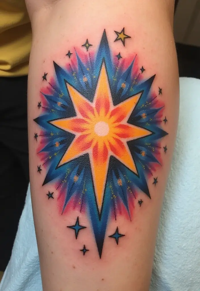 30 Dreamer Tattoo Meaning and Inspirational Designs - 16. Starburst Tattoos - Shining Aspirations