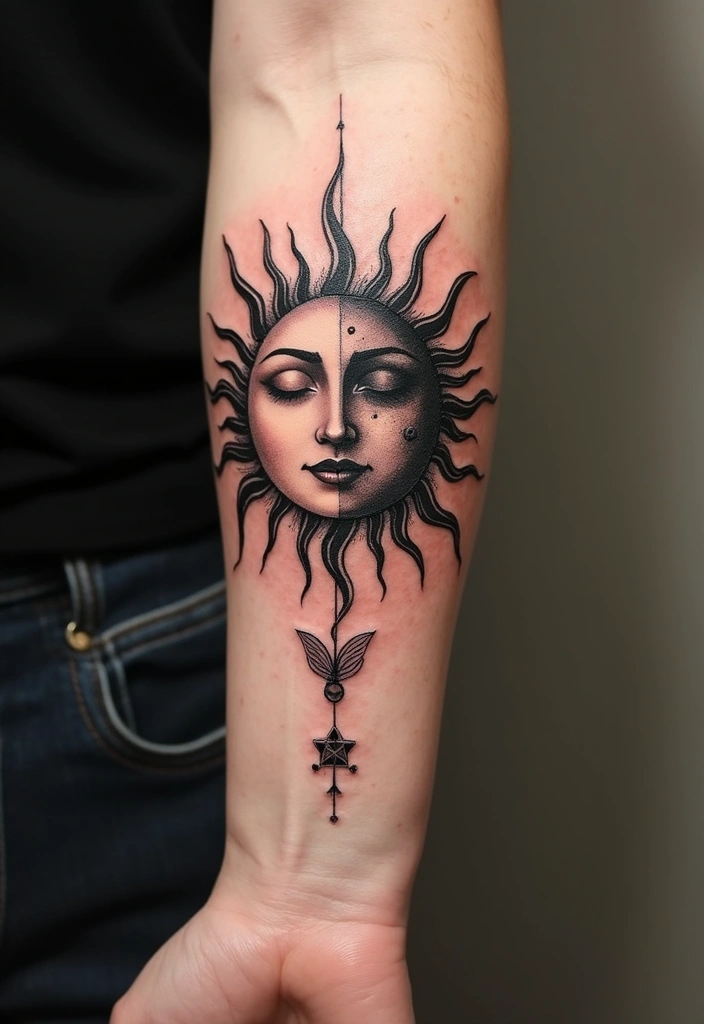30 Eternal Love Tattoo Designs for Lasting Connection - 16. Sun and Moon
