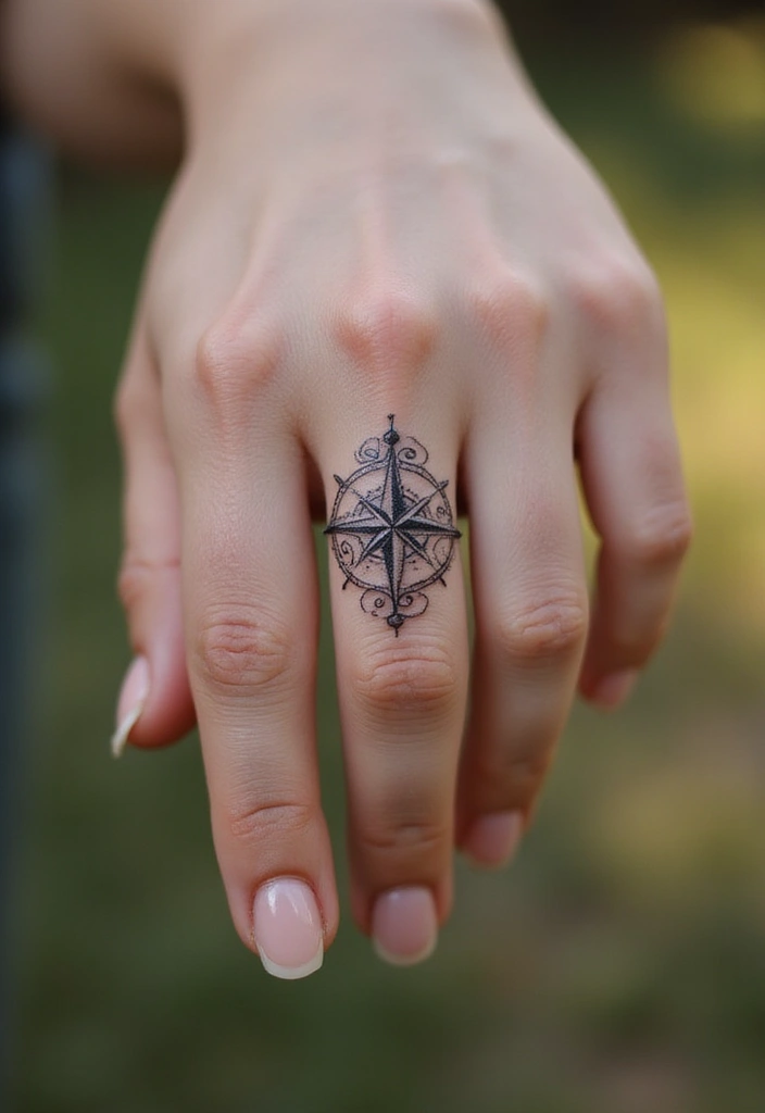 30 Finger Tattoo Ideas for Females That Look Stylish - 16. Compass Tattoo