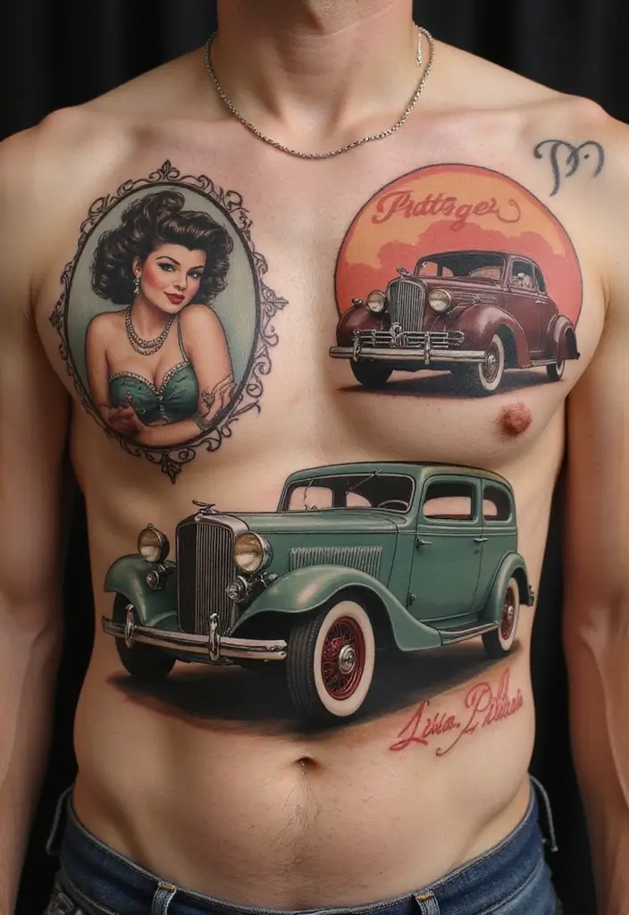 30 Full Chest Tattoos for Men with Powerful Visual Impact - 16. Vintage-Inspired Tattoos